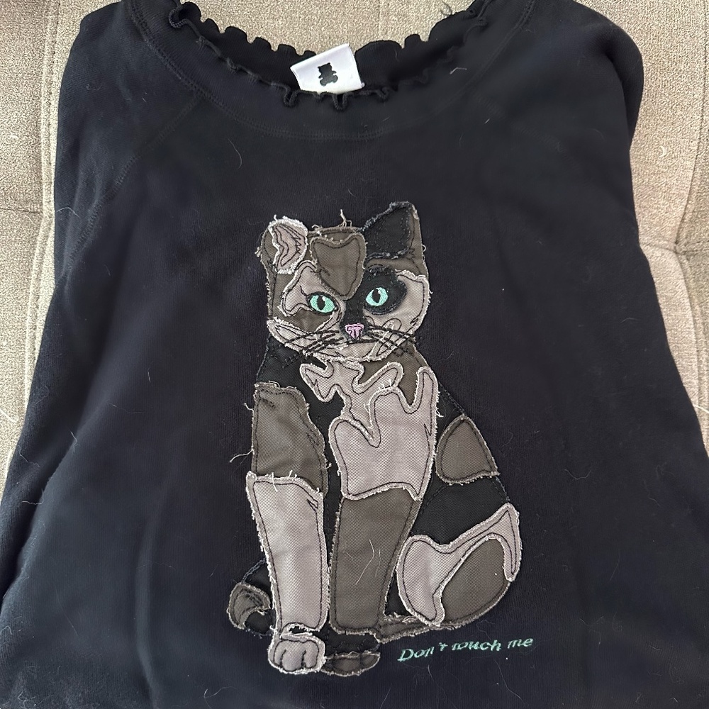 Teddy Fresh Patchwork Cat Long Sleeve Black Sweater 2X